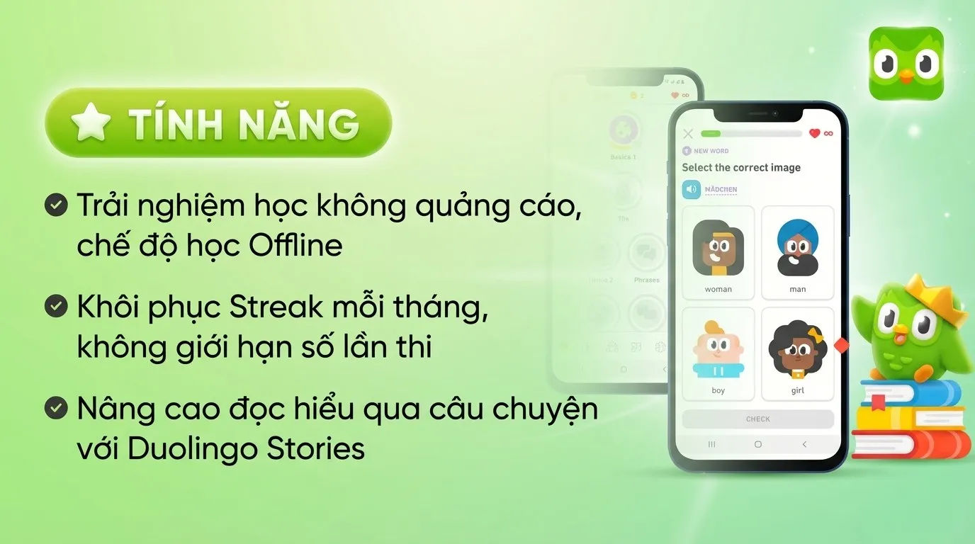 Duolingo Super - Nâng cấp chính chủ - Mua Duolingo Super - Nâng cấp chính chủ giá rẻ uy tín tại EmpireTech - Hình 2
